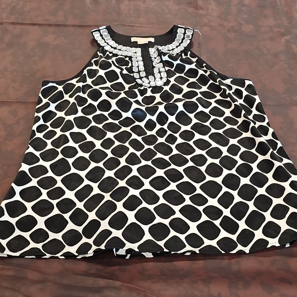 M Michael KORS Business Casual No Sleeve Black White Silver Embelished Top Sz 14 - Picture 2 of 5